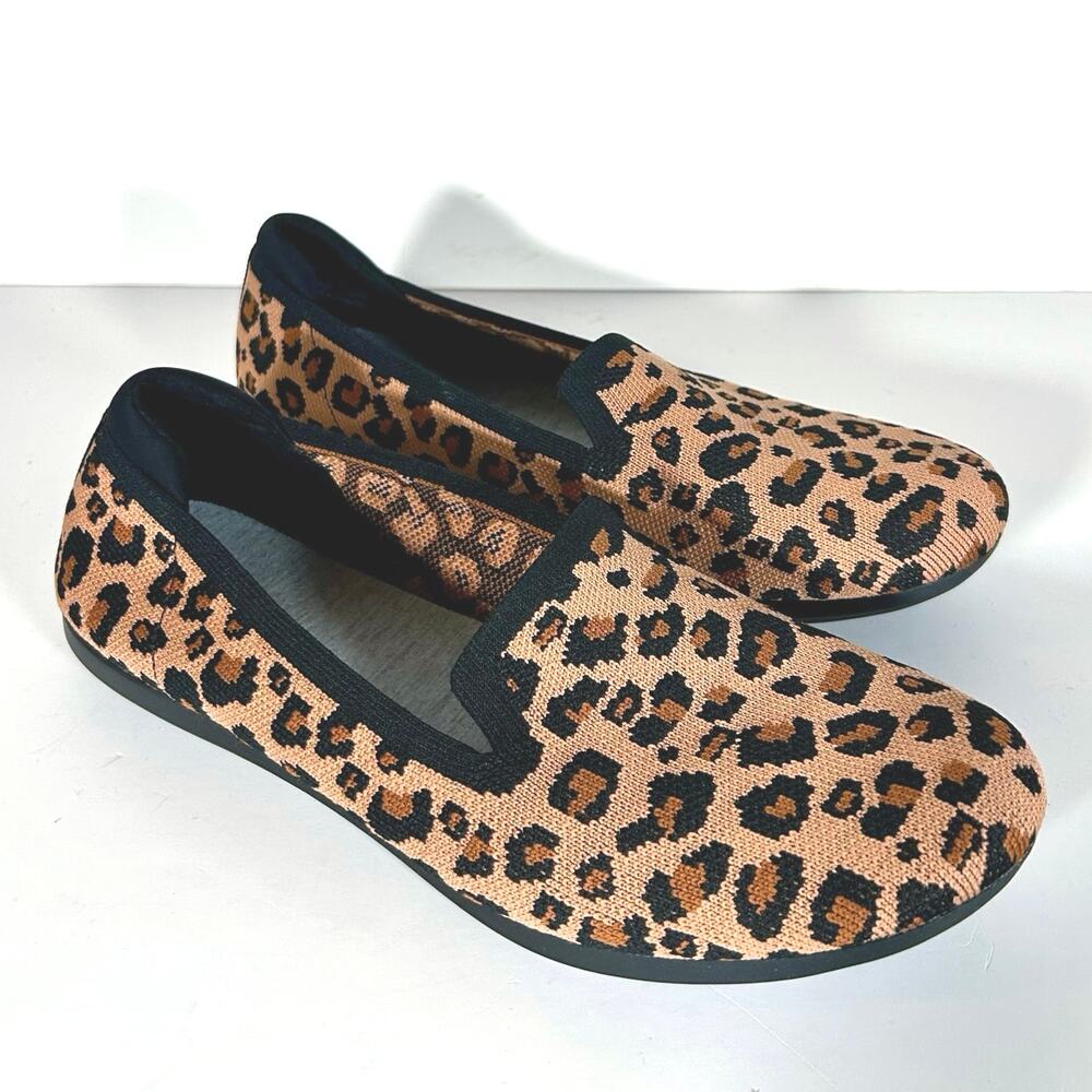 Clarks Cloudsteppers Leopard Knit Slip On Loafers Women 8.5 Tan Washable Flat